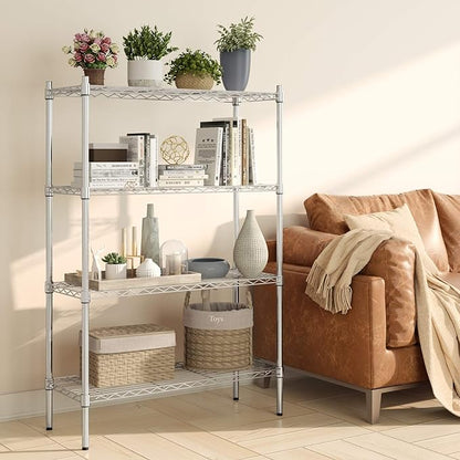 Auslar 4-Shelf Storage Wire Shelves Heavy Duty 4 Tiers Standing Shelving Units Adjustable Metal Organizer Wire Rack, Chrome