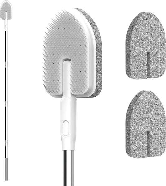 Tub Scrubber Cleaning Brush, Non-Scratch Shower Scrubber with Long Handle, 6 Replaceable Natural Fiber Pads & A Double-Sided Head, Scrub Brush for Cleaning Bathroom Kitchen Wall Sink