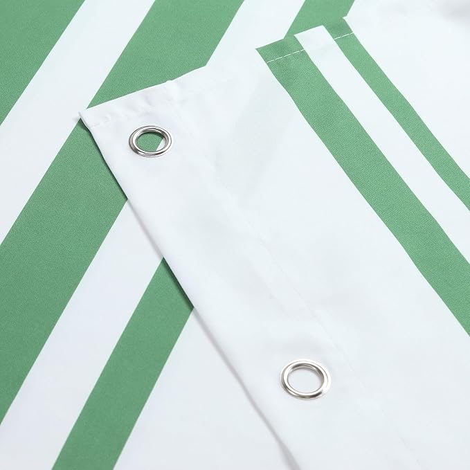 Green and White Striped Shower Curtain 72x78 Inches, Waterproof Fabric with Modern Gradient Lines, 12 Rustproof Grommets & Weighted Hem