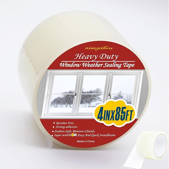 Transparent Window Weather Sealing Tape, 4-Inch x 85FT, Clear Window Draft Isolation Sealing Film Tape-Clear Draft Stopper Adhesive Tape for Doors, Windows and Shower Glass Gaps (4-Inch x 85FT)