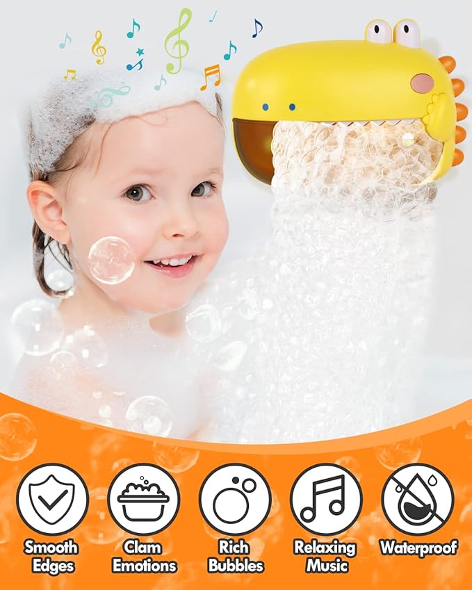 Lehoo Castle Baby Bath Toys, Dinosaur Bath Bubble Machine, Bath Toys for Kids Ages 1-3, Automatic Bathtub Toys Bubble Maker Gifts for Boys Girls, Yellow