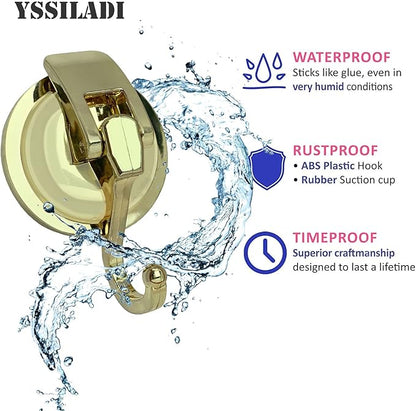 Suction Cup Shower Hooks - Heavy Duty, Glass Suction Hooks for Bathroom Robes and Decorations (Gold, 4 Pack)