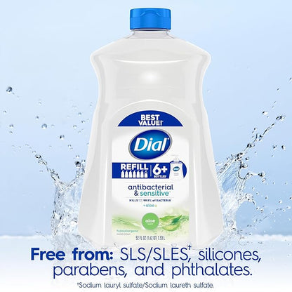 Dial Antibacterial Defense Liquid Hand Soap + Aloe, Aloe Scent, 52 Fl Oz Hand Soap Refill (Pack of 3), Dermatologist-Tested, Gentle Formula