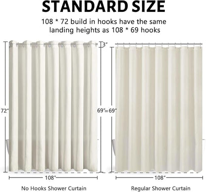 Furlinic Extra Wide No Hook Beige Shower Curtain 108x72 Inch,Polyester Fabric Waterproof Shower Curtain Liner with 14 Plastic Split Grommets,Washable Shower Curtains for Bathroom Hotel Spa Luxury