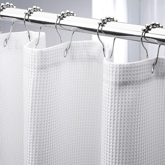 AmazerBath Extra Long Shower Curtain 96 Inches Long, Waffle Shower Curtain White Extra Long, Fabric Shower Curtains for Bathroom, Heavy Duty 240G Waffle Textured, 72x96 Inches