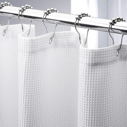 AmazerBath White Shower Curtain 72x74 Inches, Waffle Shower Curtains for Bathroom, Cloth Shower Curtain Fabric Heavy Duty 240GSM, Thick Bathroom Shower Curtains Hotel Quality, Premium Polyester