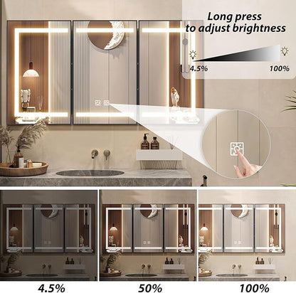 APRILSOUL 48X32 Inch Black Bathroom Medicine Cabinet with Mirror, Recessed or Surface Lighted Medicine Cabinet with 3 Colors Temperature, Dimmable Light