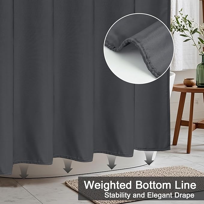 AooHome Fabric Shower Curtain Liner, Solid Hotel Shower Curtain, Water Repellent, Dark Grey, 72 Width x 78 Height Inch