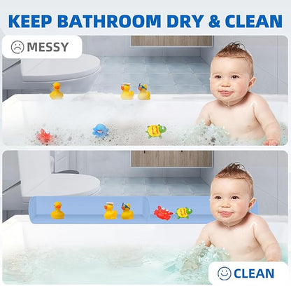Splash Guard for Bathtub, 3.8" x 3.6" Silicone Bath Tub Splash Guard with 6 Suction Cups, Bathtub SplashGuard Play Shelf Area for Kids with 3°Drainage Slope for Faster Drying - 2 Packs Blue