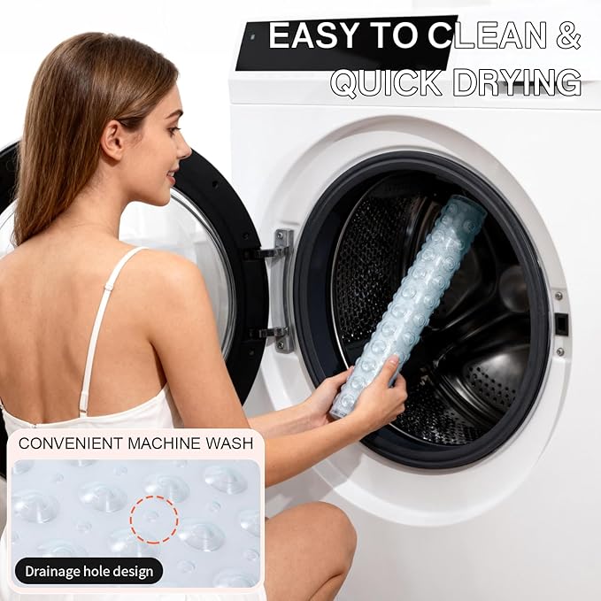 Anti-Slip Bathtub Shower mat, 20.8×20.8（Approximately 53×53cm） inch Soft Oversized Machine Washable Non-Slip Bathtub mat with Drainage Holes, Bathroom Floor Suction Cup.（1-Clear White）
