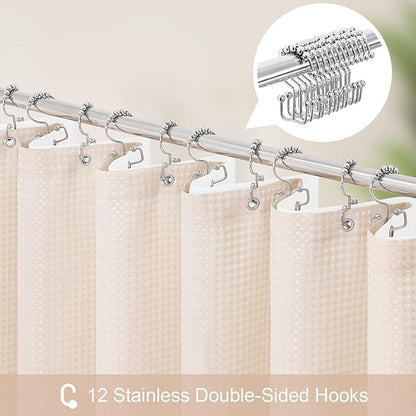 3 in 1 Stall Half Size Blush Pink Shower Curtain Set-36 W x 72 H, Modern Waffle Waterproof Fabric and PEVA Liner Set with Stainless Steel Hooks