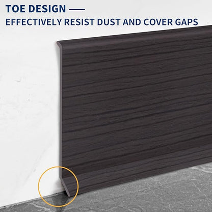 Flexible Baseboard Molding Trim 4 Inch Self-Adhesive Vinyl Wall Base Peel and Stick Cove Base Rubber Wall Baseboard Moulding Trim (20Ft, Dark Walnut Wood Grain)