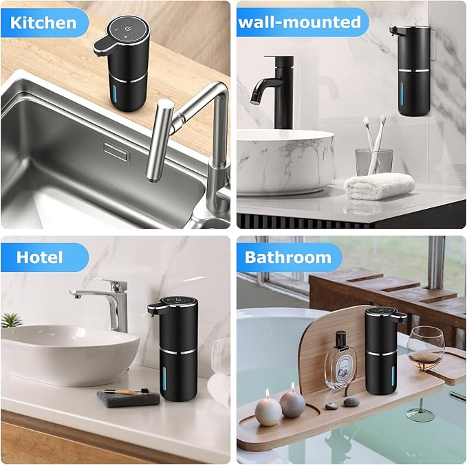 Automatic Soap Dispenser,Automatic Liquid Soap Dispenser Touchless,12.8oz/380ml USB Rechargeabled Wall Mounted Smart Soap Dispensers for Bathroom Kitchen Dish Soap(Black)