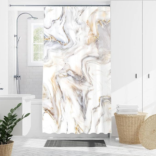 Domoku Marble Waterproof Shower Curtain with Hooks, Machine Washable Easy-Care Fabric Bathroom Curtain for Tub or Shower (Purple, 36" W x 72" L)