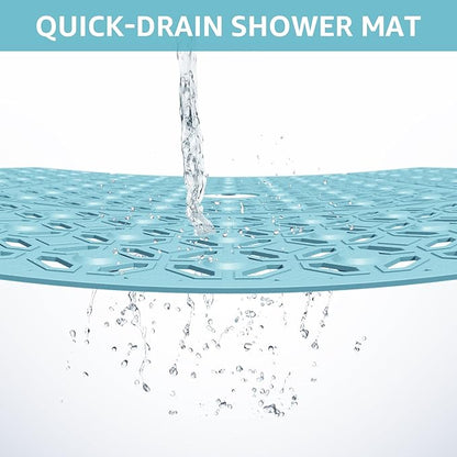 OTHWAY Square Shower Mat, 27"x 27" Extra Large Shower Mats for Inside Shower, TPE Anti Slip Shower mat with Suction Cups Drain Holes, Machine Washable Shower Floor Mat (Blue)
