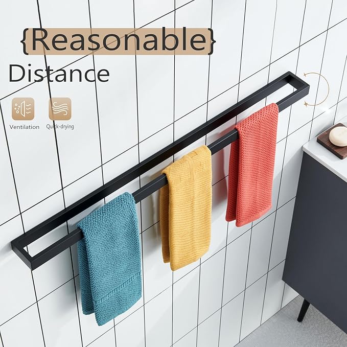 KOKOSIRI Towel Bar Matte Black Bath Towel Holder 32-Inch Kitchen Rack Stainless Steel for Bathroom Hardware Wall Mounted, 1 Pack B4008BK-L32