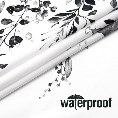 Gibelle Black and White Eucalyptus Shower Curtain, Grey Watercolor Plant Leaves with Floral Bathroom Shower Curtain Set, 72x72