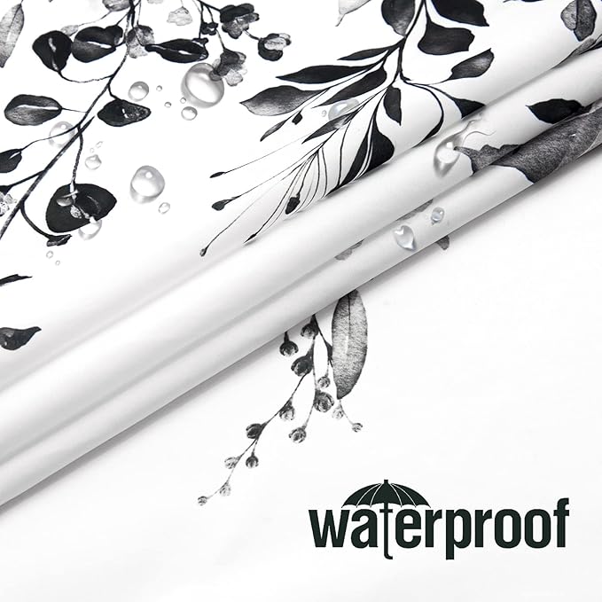 Gibelle Extra Long Shower Curtain 72 x 84, Black and White Floral Shower Curtain, Watercolor Plant Eucalyptus Leaves Fabric Shower Curtain Set