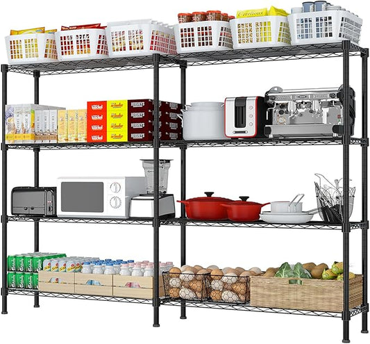 4 Tier Storage Racks Shelving, Heavy Steel Pantry Shelves, Adjustable Wire Shelving Rack, Suitable for Garage, Kitchens, Offices, 58" W x 14" D x 59" H, Black