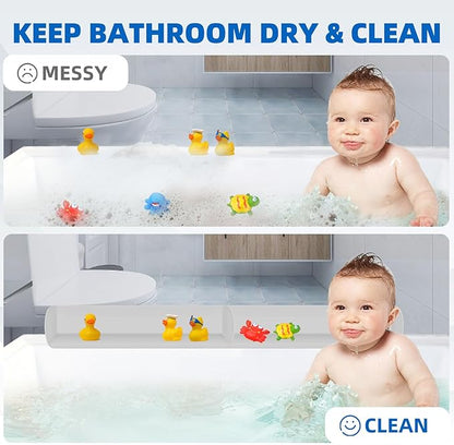 Splash Guard for Bathtub, 3.8" x 3.6" Silicone Bath Tub Splash Guard with 6 Suction Cups, Bathtub SplashGuard Play Shelf Area for Kids with 3°Drainage Slope for Faster Drying - 2 Packs Grey