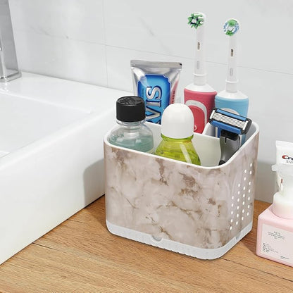 Toothbrush Holders for Bathrooms, Kids Electric Toothbrush and Toothpaste Holder, Toothbrush Caddy Organizer, 4 Slots Tooth Brushing Stand for Bathroom Organizer Countertop (White Marble)