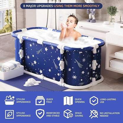 Portable Bathtub, 47“ Foldable Bathtub-Installation Free, 7 Layers Thicken with Metal Support, Therapy Tub for Shower Stall Fold Up Soaking, Hot SPA, Ice Bath (Classic Star D1)