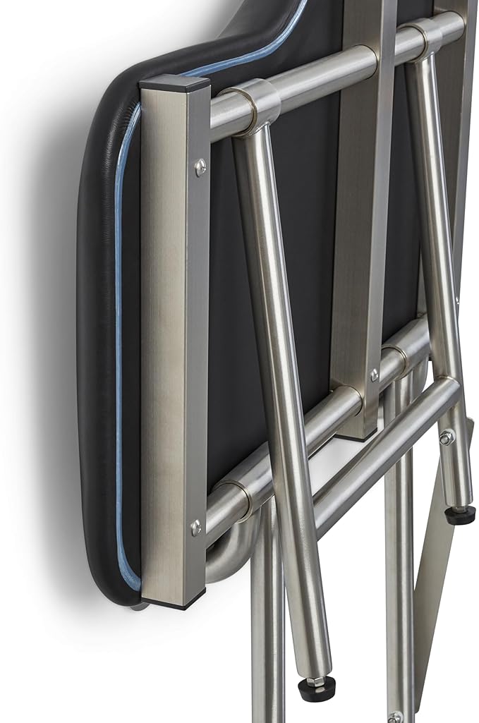 28" x 22.5" Black Padded Wall Mount Folding Left-Handed Transfer Bench Shower Seat with Legs, ADA Compliant