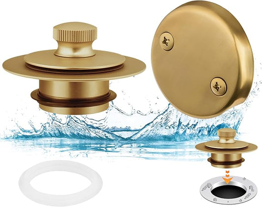 Artiwell Bath Tub Drain Trim Set Conversion Kit Assembly, With Easy Installation Lift and Turn Twist Bathdrain Stopper and Two Holes Tub Drain Overflow Faceplate,Fit Most Bath Drains, Champagne Bronze
