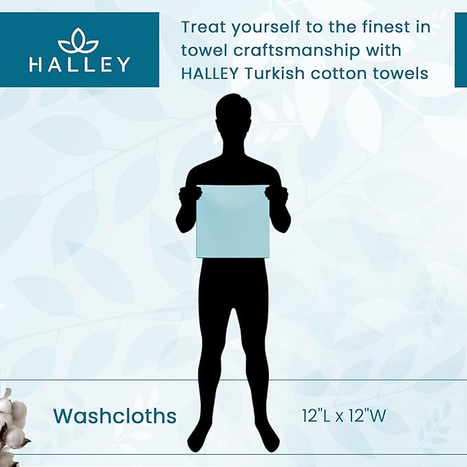 HALLEY Turkish 8 Pack Premium Washcloths (8 Pieces) 650 GSM Highly Absorbent Super Soft 100% Cotton - 8 Washcloths (Turquoise)