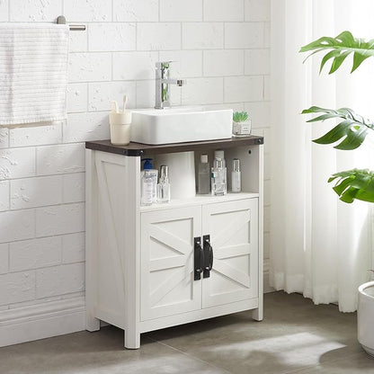 Bathroom Floor Cabinet, Farmhouse Storage Cabinet, Adjustable Shelf, Barn Doors, Cabinet for Bathroom, Kitchen, Living Room(Antique White)
