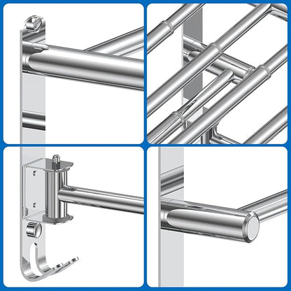 Retractable Towel Rack for Bathroom Stainless Steel Extendable Towel Shelf with 180° Swing Arms Wall-Mounted Towel bar with for Laundry Room (180 Rotating Towel bar)