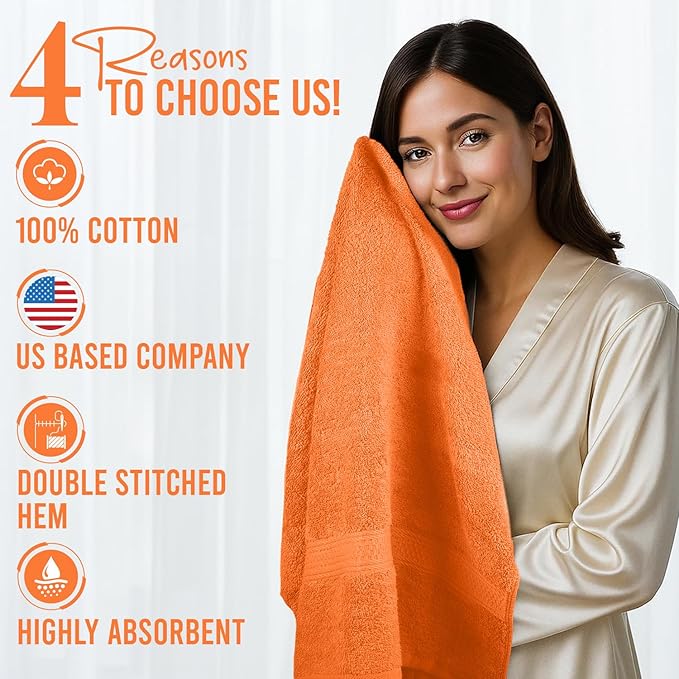 RIVERSIDE 100% Ring Spun Cotton Large Bath Towels Set of 4, 27 x 54 Inches – Quick Dry, Soft & Highly Absorbent Towels for Shower & Bathroom – Luxury 600 GSM Towels for Home, Spa, Gym, Hotel, Orange