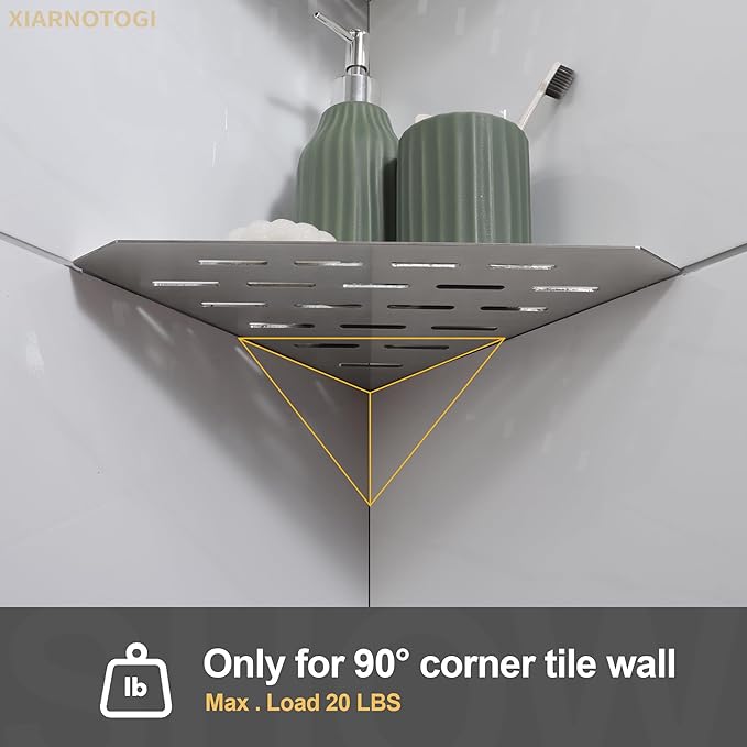 Recessed Corner Shower Shelf, 10" SUS304 Stainless Steel, Heavy Duty Shower Shelf, Grout in Bathroom Shelves for Tile Walls (1 Pack, Rectangle-Brushed)