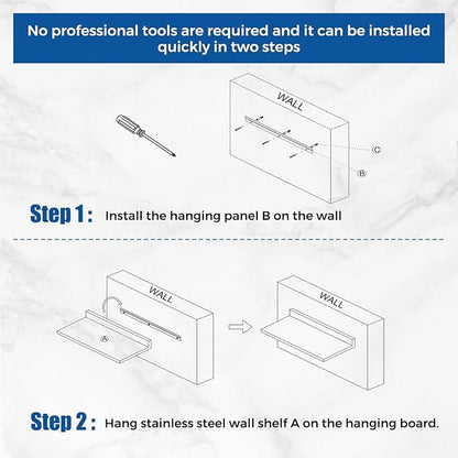 Profeeshaw Stainless Steel Shelf Wall Mounted Commercial Stainless Steel Shelves 8.6 * 30 Inch 58lb Heavy Duty Commercial Kitchen Shelf for Restaurant, Bar, Utility Room, Kitchen and Garage