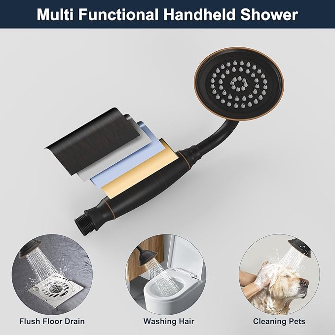 Oil Rubbed Bronze Standing Bathtub Faucet Freestanding Tub Filler High Pressure Single Handle Bathtub Filler Floor Mounted Brass Bathroom Stand Tub Faucets with Handheld Shower