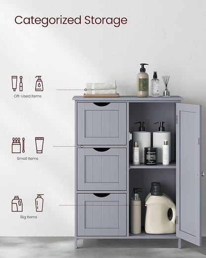 VASAGLE Floor Storage Cabinet, Freestanding Storage Unit with 3 Drawers, 1 Adjustable Shelf, for Bathroom Living Room Dining Kitchen, 11.8 x 23.6 x 31.5 Inches, Dove Gray UBBC049G02
