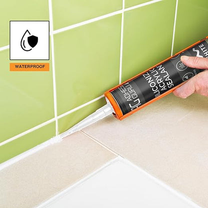 Adhesive Guru AG530 Siliconized Acrylic Sealant (24x10.5 fl oz), Waterproof Paintable Caulk for Bathtubs, Windows, Showers, Indoor Outdoor Caulking Weatherproof, White - 24 Pack