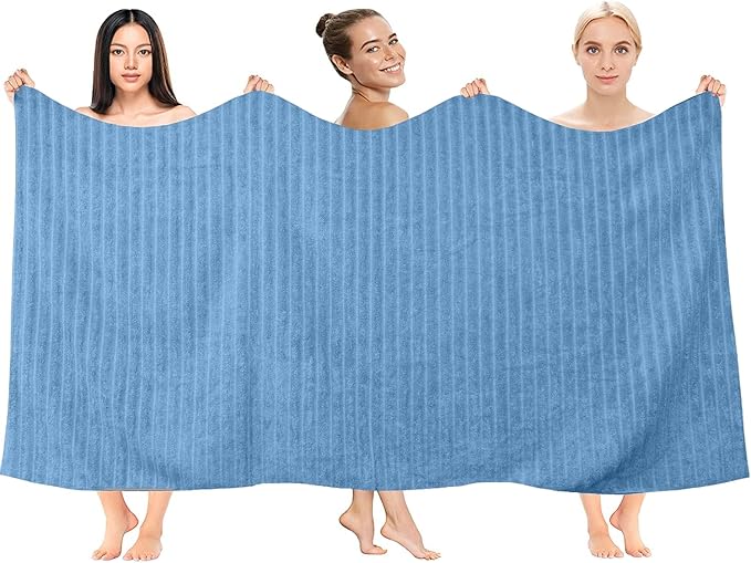 DAN RIVER Pack of 2 Bath Sheet 35x70 Inches, Ribbed Luxury Bath Towel Set, Extra Large and Quick Dry Soft Cotton Towels - Medium Blue