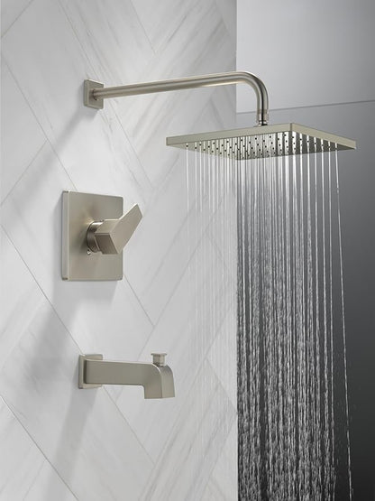 Delta Faucet Modern Raincan Square Single-Function Tub and Shower Trim Kit Brushed Nickel, Tub Faucet Set, Rainfall Shower Head, Spotshield Stainless T14468-SP-PP (Valve Not Included)