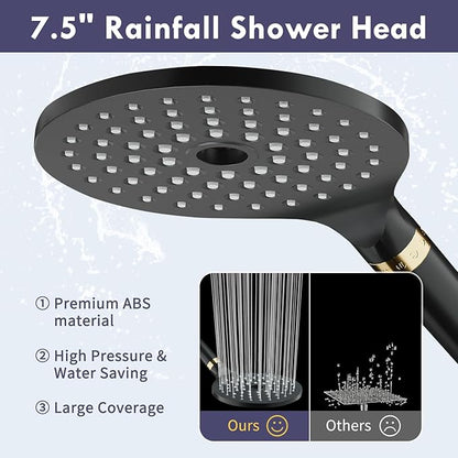 HOWUWEY Filtered Dual Shower Head with Handheld Spray Combo for Hard Water, 7.5-inch Modern High Pressure Shower Head with 9-mode Handheld and Filter, 79-inch Hose (Filtered, Matte Black)
