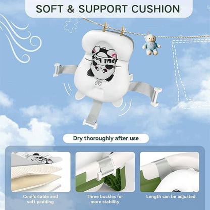 Collapsible Baby Bathtub for Newborn to Toddler (0-24 Months), Portable Baby Bath Tub for Travel, Newborn Bathtub with Soft and Supportive Cushion (Panda-Green)