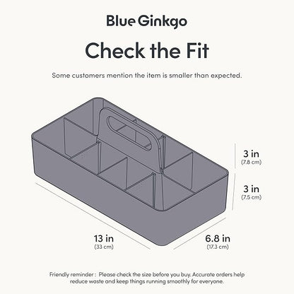BLUE GINKGO Stackable Organizer Caddy – Korean-Made Portable Tote for Bathroom, Office, Crafts, or School Supplies (Long Rectangle, Gray)