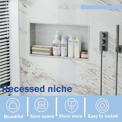 No Tile Needed Shower Niche for Shower Room Storage,Recessed Wall Niche Insert,Stainless Steel 304 (Brush, 12 * 24 in)