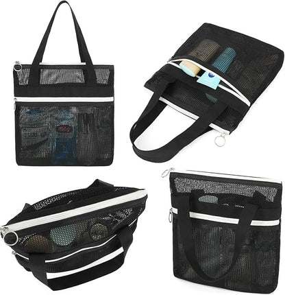 Mesh Shower Caddy Portable with Zipper & 2 Pockets - Quick Dry Shower Caddy Hanging for Travel Gym Camp Beach - Organizer Bag Bathroom Essentials for College Dorm