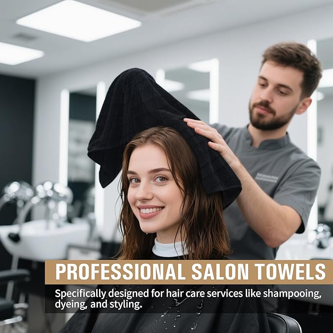 HOMERHYME Salon Towels, 12 Pack Black Hand Towels for Bathroom, 16 by 27 Inches Bulk Quick Dry Absorbent Microfiber Hair Towel, Bathroom Towels for Gym Spa Barber Pedicure Makeup & Beauty