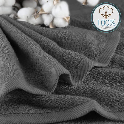 Hearth & Harbor Washcloths 12 Pack - 100% Cotton Washcloth for Body and face, High Absorbent and Soft 13"x13" Body Wash Cloth, Quick Dry - Dark Grey Washcloths