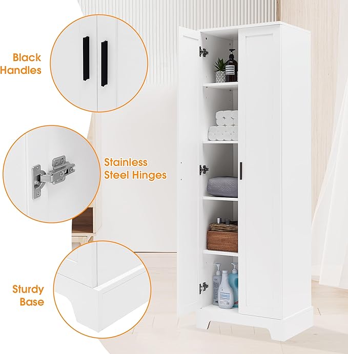 Favfurish 71" Tall Bathroom Storage Cabinet with Doors,Modern Linen Cabinets w/Adjustable Shelves & Anti-Tipping Device,Easy Assembly,Freestanding Organizer for Dining Room,Kitchen,Office,White