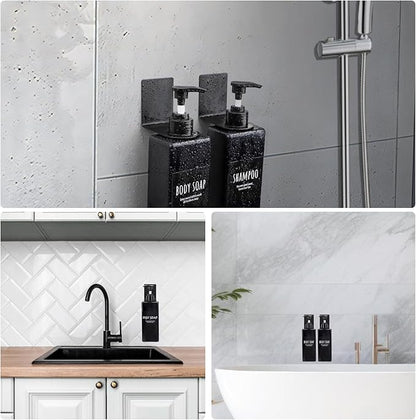 Segbeauty Adhesive Bottle Holder for Soap Dispenser, 3pcs 1.1inch 2.8cm Drill-Free Shower Shampoo Holder, Stainless Wall Mounted Hanging Rack for Hotel Toilet Kitchen, Black