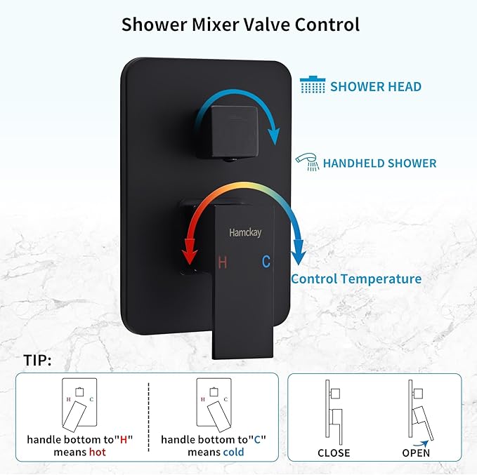 8 Inch Matte Black Shower Faucet Set with Rain Shower Head and Handheld Spray, Wall Mounted Rainfall Shower Head with Handheld Combo, Bathroom luxury Shower System with Valve and Trim
