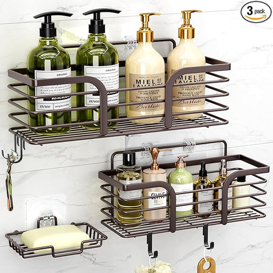 Yougai Shower Caddy 3 Pack, No Drilling Stainless Steel Hanging Shower Organizer Set, Strong Adhesive Shower Organizer for Bathroom Storage, Waterproof & Large Bearing Weight Organizer Shelf